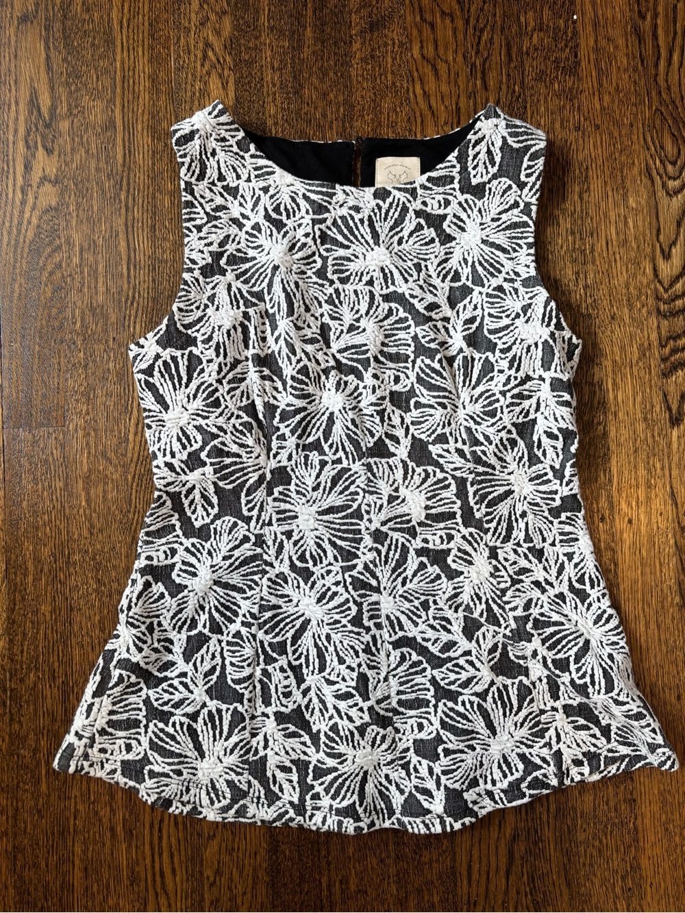 Sleeveless Black Tank with White Floral Lace Overlay